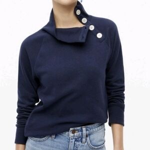 J.Crew Cowl Neck Button Pullover XXS Navy Blue Cotton Blend Knit Sweater